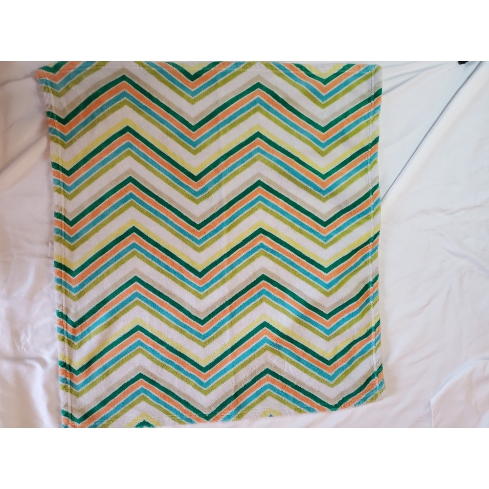 Cloud Island Baby Blanket Chevron Zig Zag Plush‎ White Orange Green Blue 30"x30"